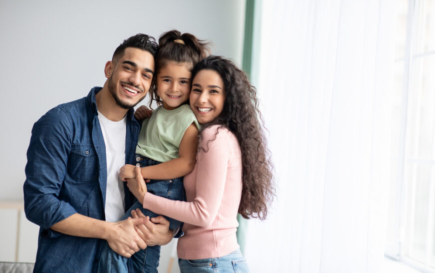 Portraif,Of,Happy,Arabic,Parents,Posing,With,Their,Little,Daughter